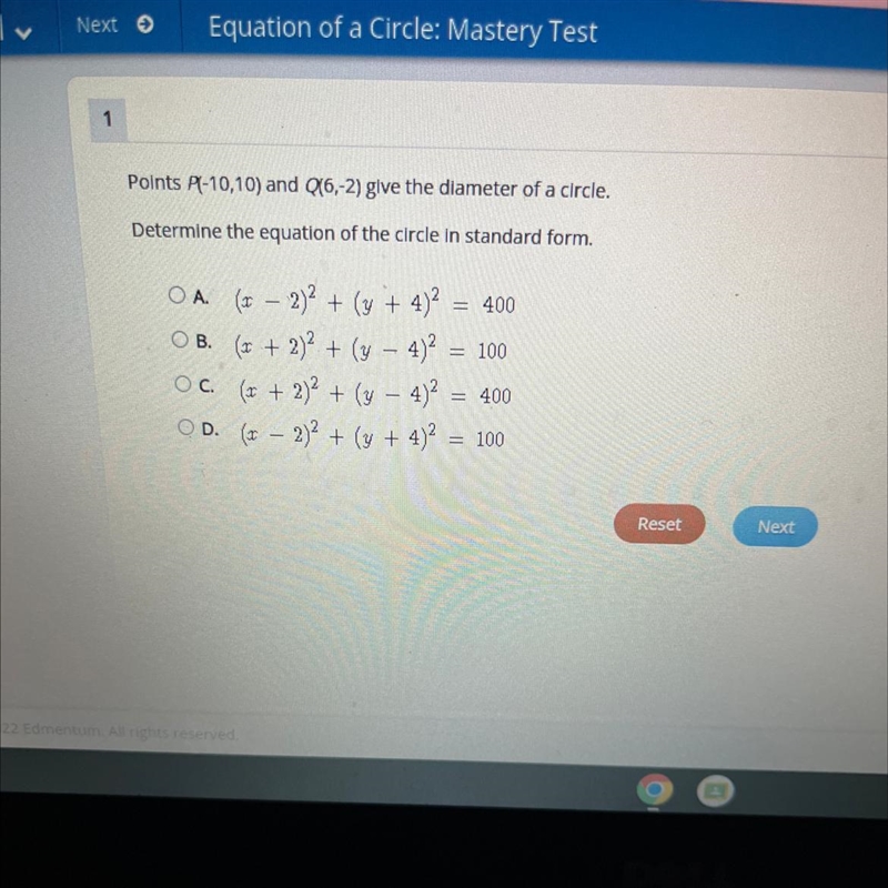 Equation of circle: mastery test HELPPPP PLS !!-example-1