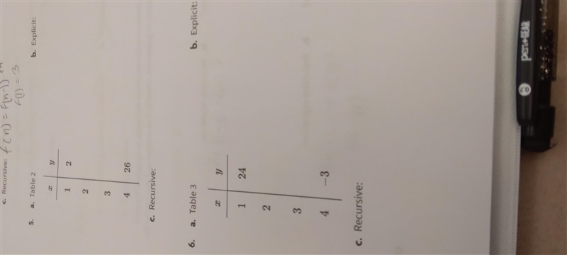 Fill in the tables and create a recursive and explicit equation for all three questions-example-1