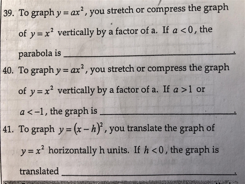 Guys, can you please help me complete 3 remaining statements about The Quadratic Relations-example-1