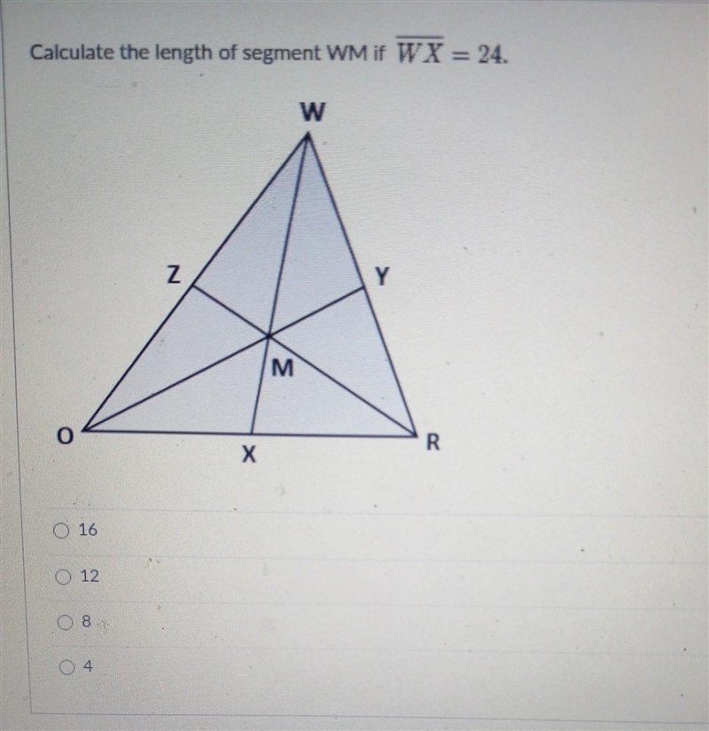 Calculate the length of segment WM if WX=24​-example-1