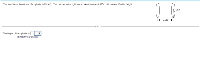 Need help please find the height of a cylinder with a volume of 500 cubic meters-example-1