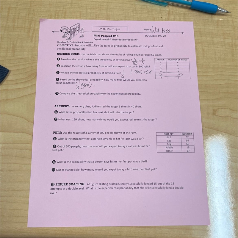 Experimental & theoretical probability-example-1