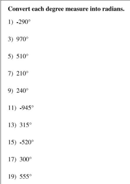 Convert each degree mesures into radians and please guy show a step by step explanation-example-1