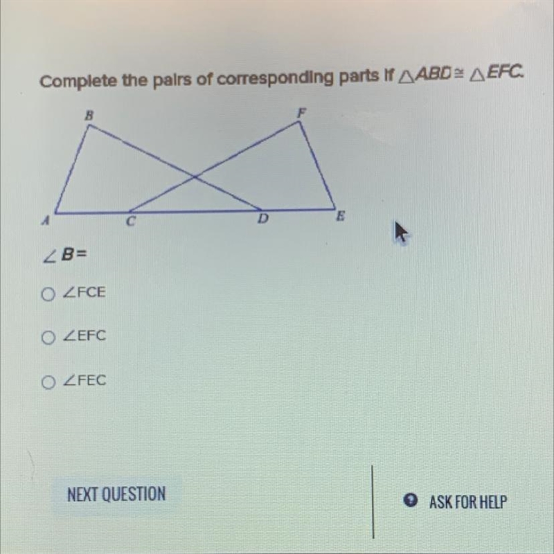 Complete the pairs of corresponding parts if AABD = AEFC. B-example-1