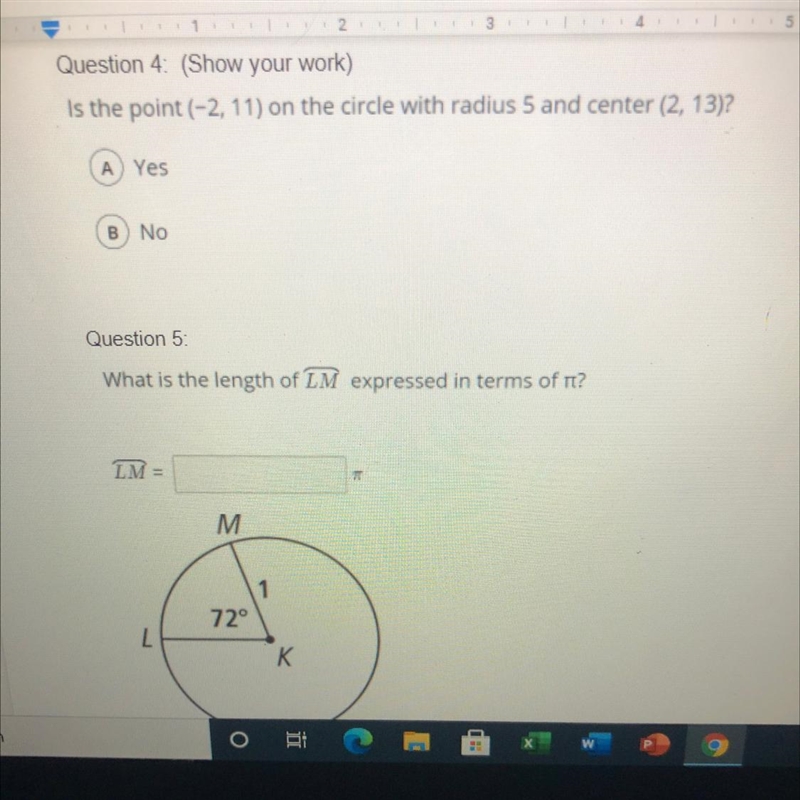 Is the point (-2,11) on the circle with radius 5 and center (2,13)?-example-1