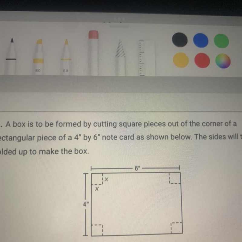 Part III: (8 points) A. Suppose you want the bottom of your box to cover a total area-example-1