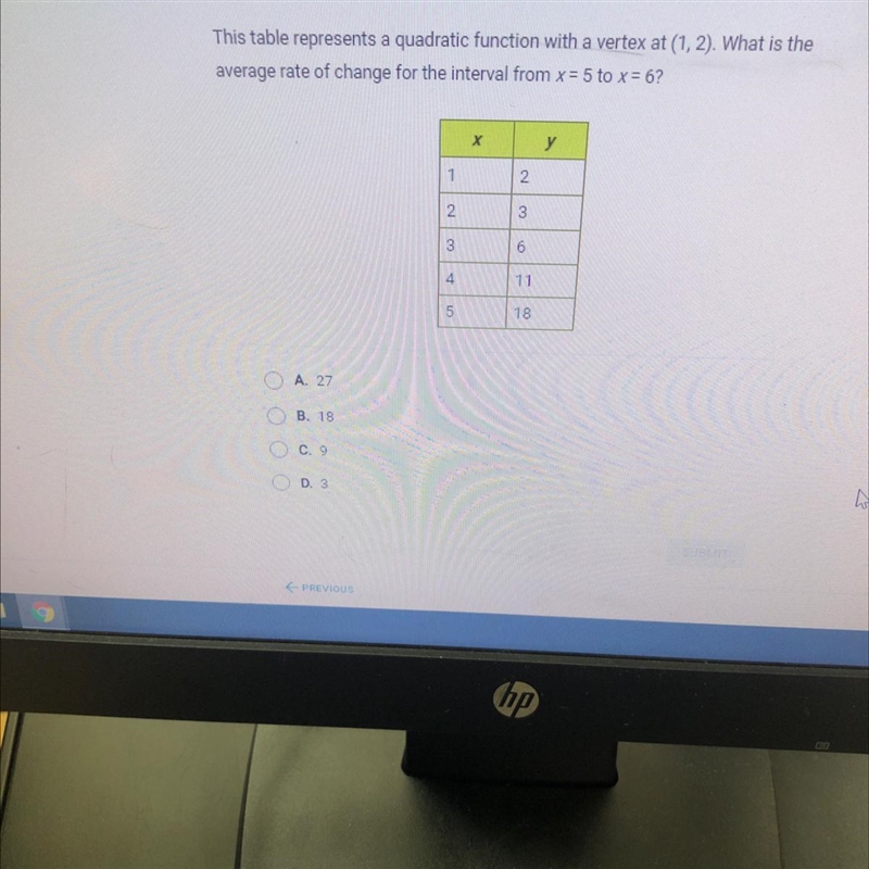 This table represents a quadratic function with a vertex at (1, 2). What is theaverage-example-1