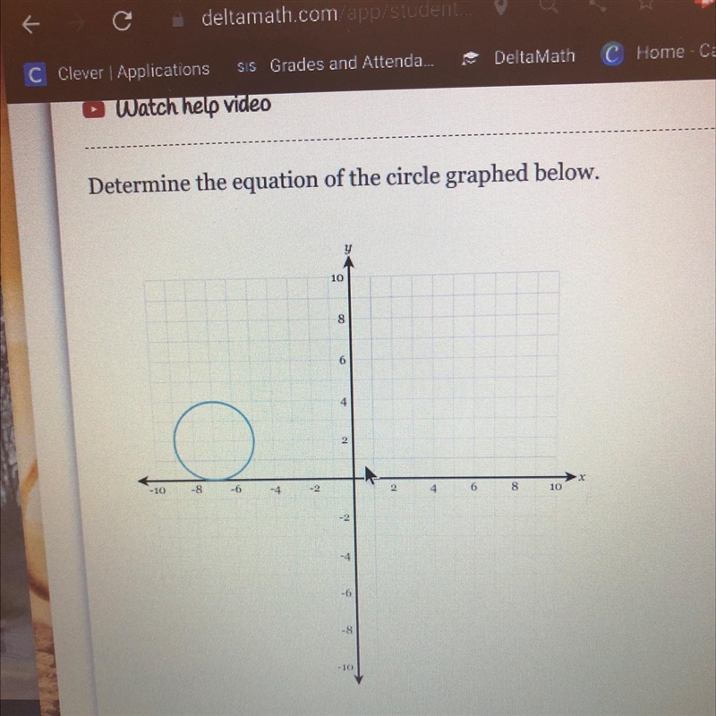 Determine the equation of the circle graphed below.-example-1