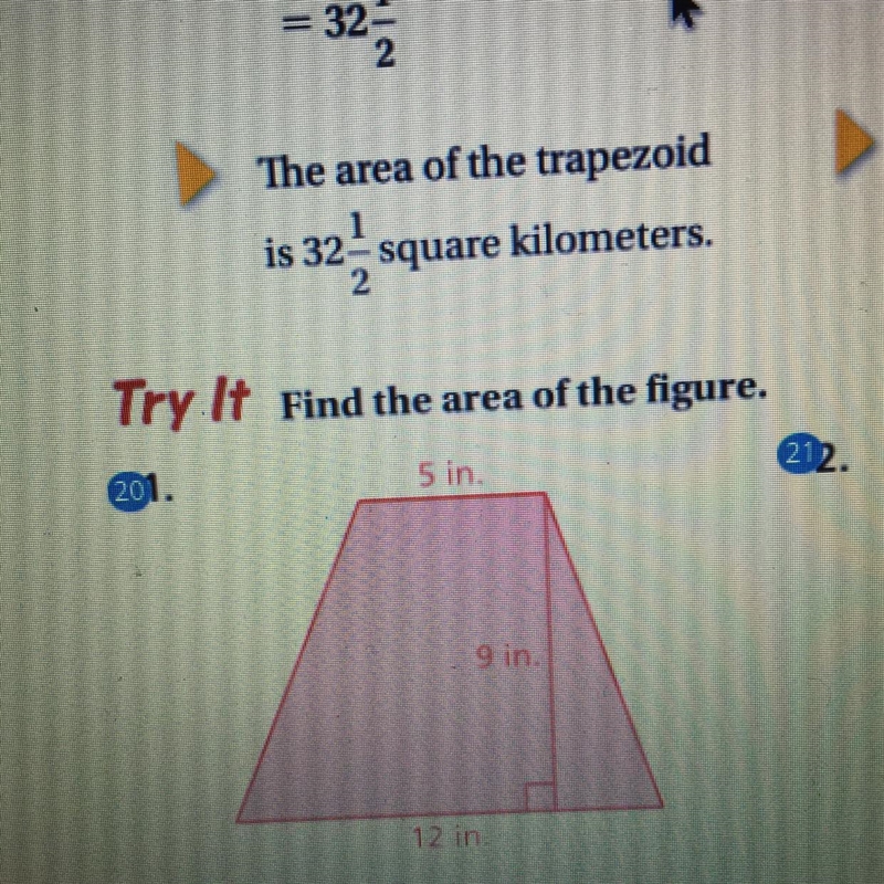 Find the area of the trapezoid pictured below.-example-1