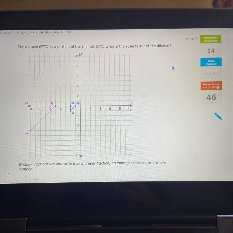 The triangle O'P'Q' is a dilation of the triangle OPQ. What is the scale factor of-example-1