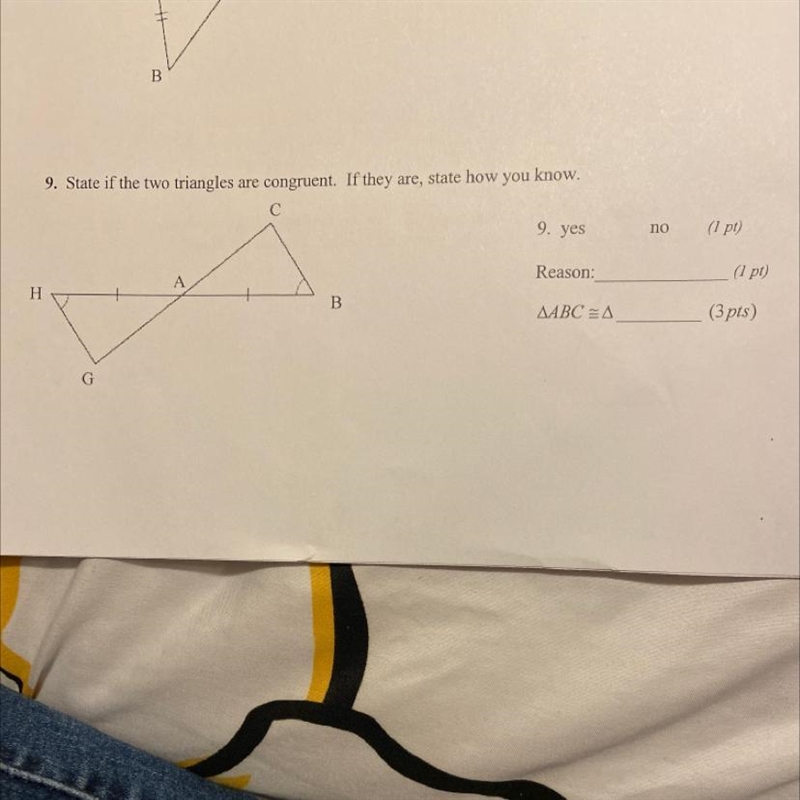 9. State if the two triangles are congruent. If they are, state how you know.-example-1