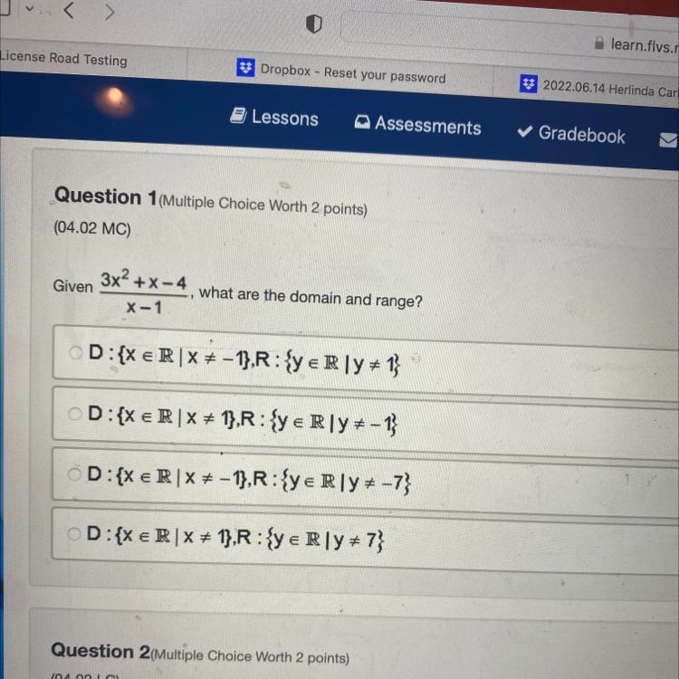 ￼given, what are the domain and range?-example-1