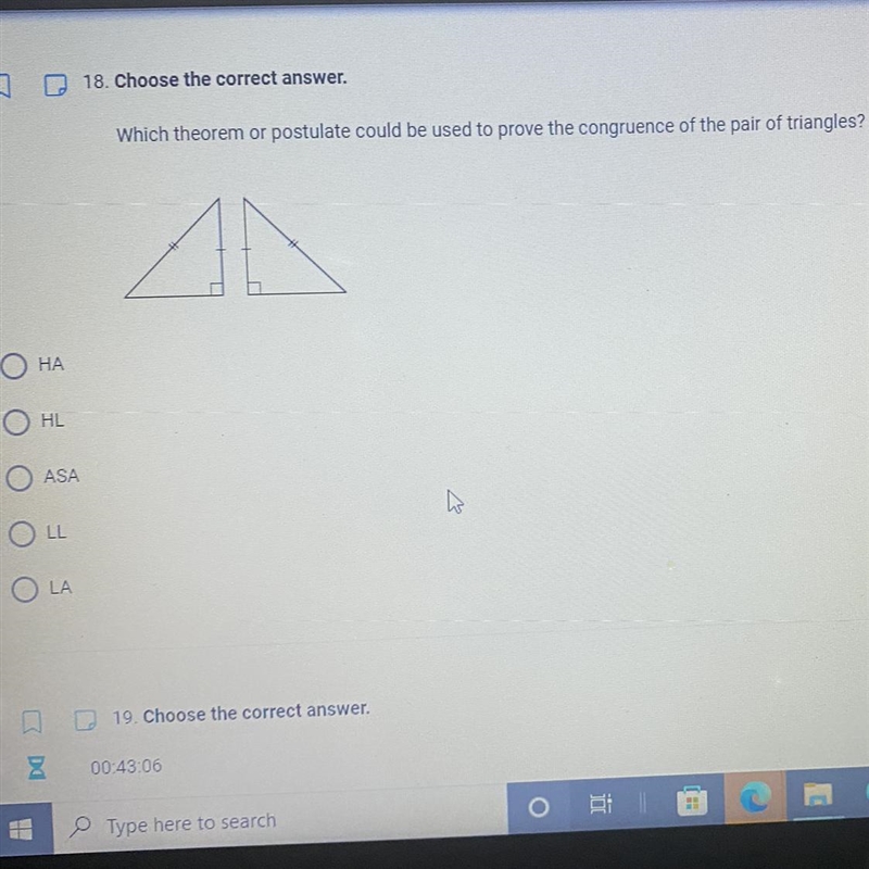 18. Choose the correct answer. Which theorem or postulate could be used to prove the-example-1