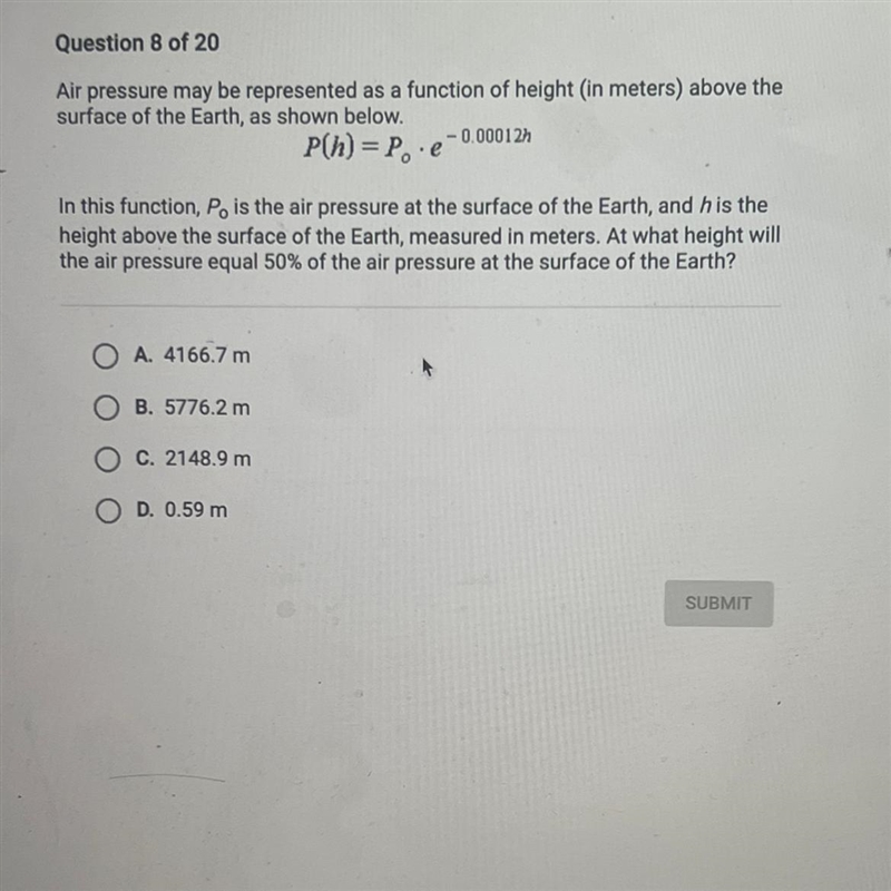 At what height will the air pressure equal 50%-example-1