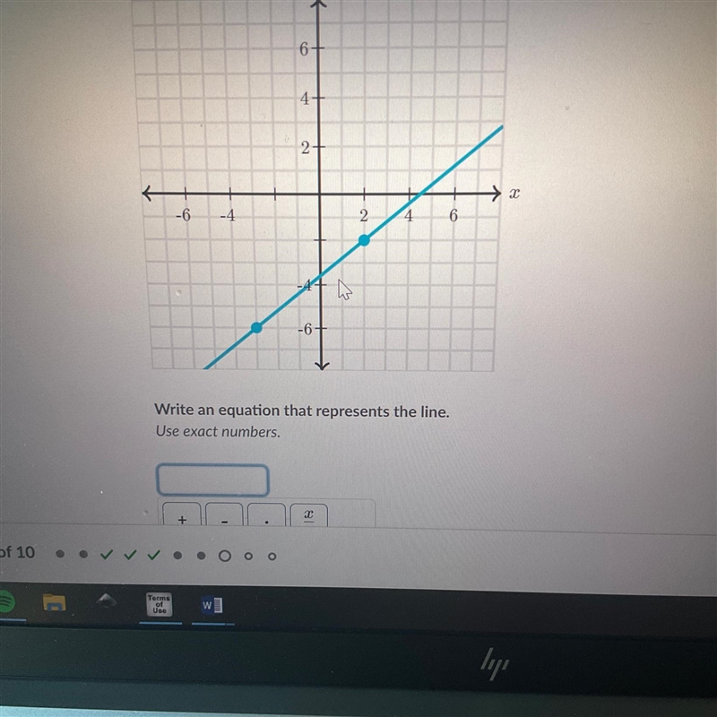 Write an equation that represents the line. Use exact numbers.-example-1