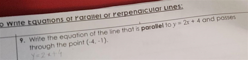 To Write Equations of Parallel or perpendicular Lines Write the equation of the line-example-1