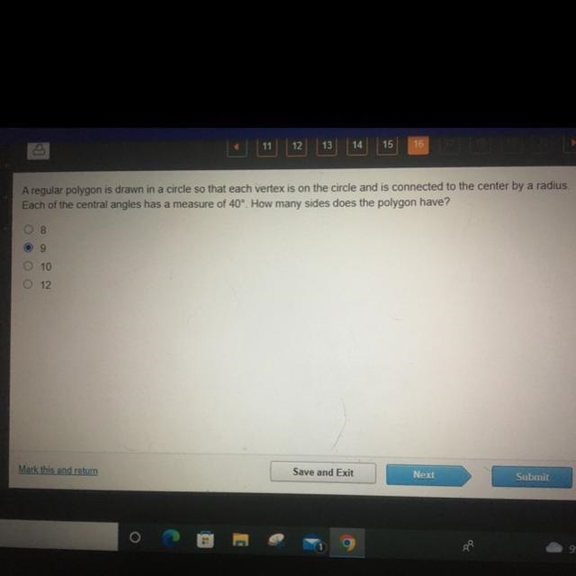 Nds- 11 12 13 14 15 1612 A regular polygon is drawn in a circle so that each vertex-example-1