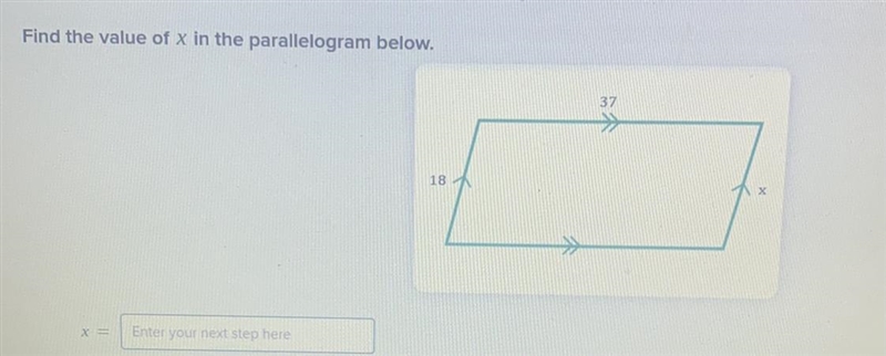 Find the value of x in the parallelogram below-example-1