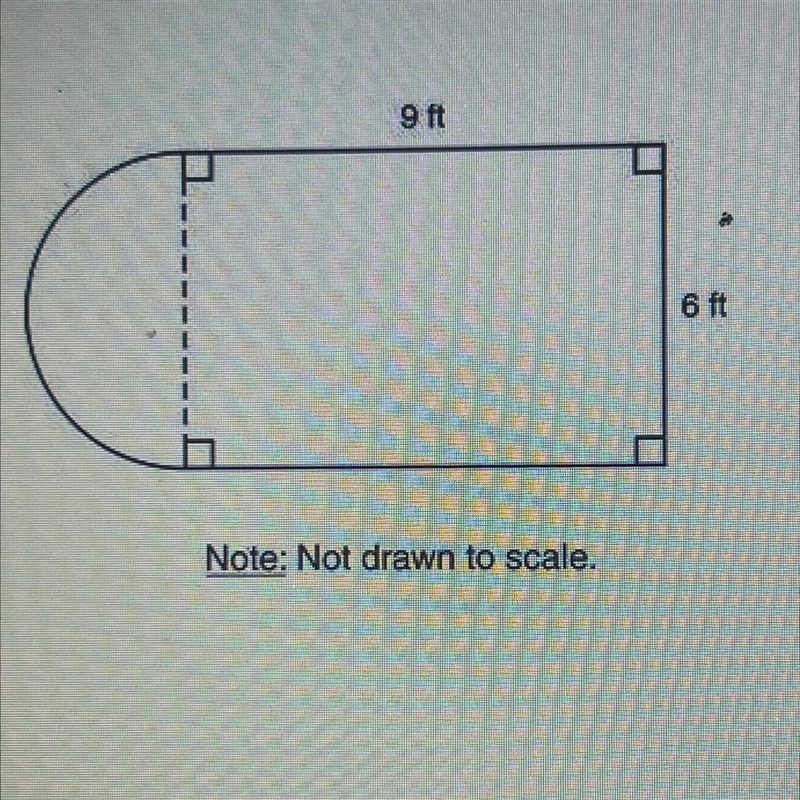 9. The figure below is made up of a rectangle and a semicircle. What is the area, in-example-1