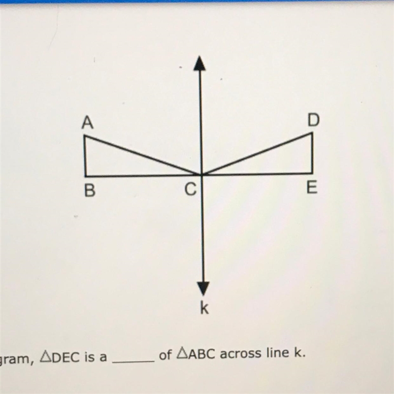 15. In the diagram, ADEC is a of ABC across line k.-example-1