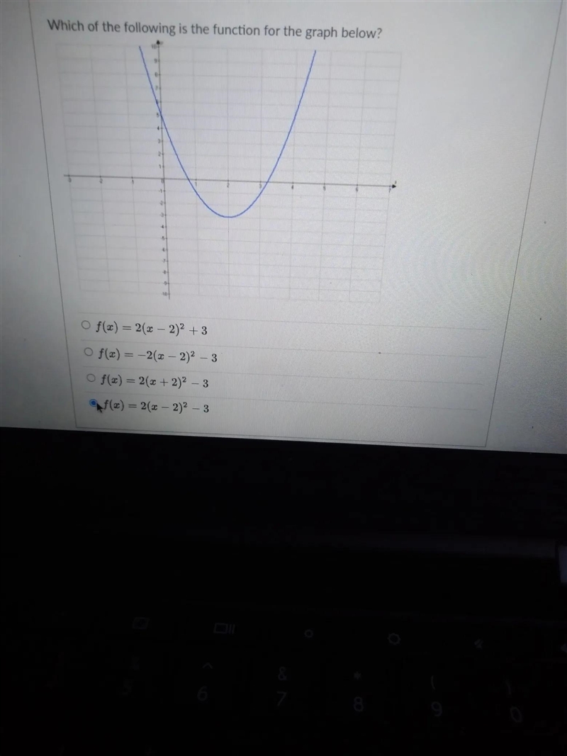 Which of the following is the function for the graph below? O f(x) = 2(x - 2)² + 3 O-example-1