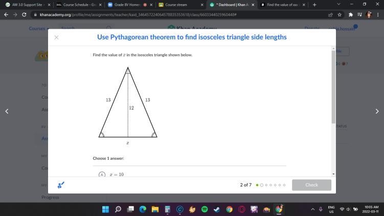 Find the value of xxx in the isosceles triangle shown below.-example-1