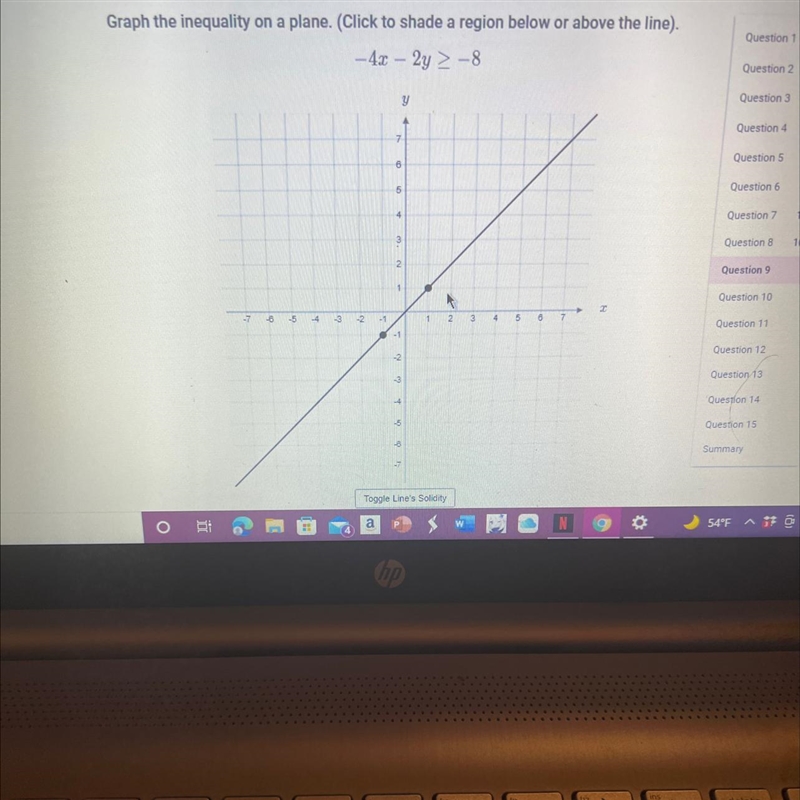 Graph the inequality on a plane. (Click to shade a region below or above the line-example-1