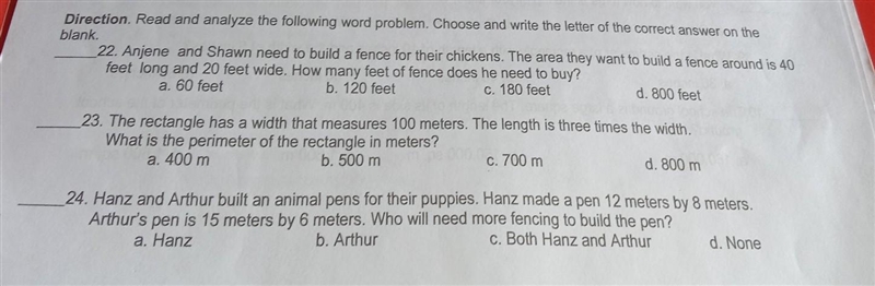 Direction. Read and analyze the following word problem. Choose and write the letter-example-1