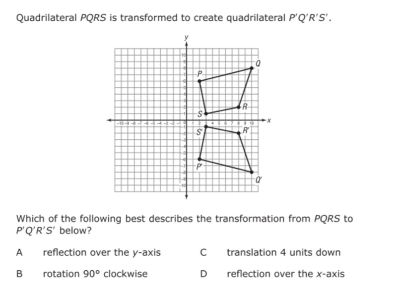 Quadrilateral PQRS is transformed to create quadrilateral P’Q’R’S-example-1