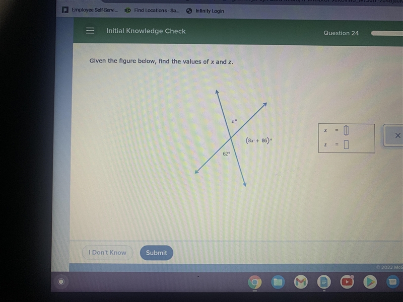 Given the figure below, find the values of x and z-example-1