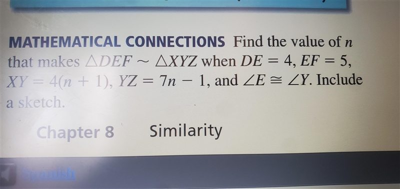 Find the value of n that makes DEF~XYZ-example-1