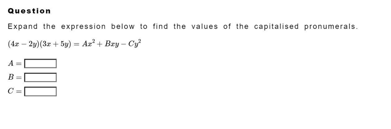 Expand the expression below to find the values of capatilised pronumerals PLS HELP-example-1