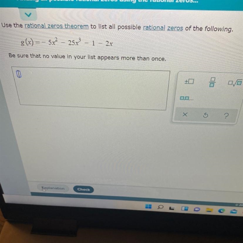 Use the rational zeros theorem to list all possible rational zeros of the following-example-1