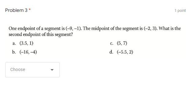 (MATH!!!) HELP!!! One endpoint of a segment is (-9,-1). The midpoint of the segment-example-1