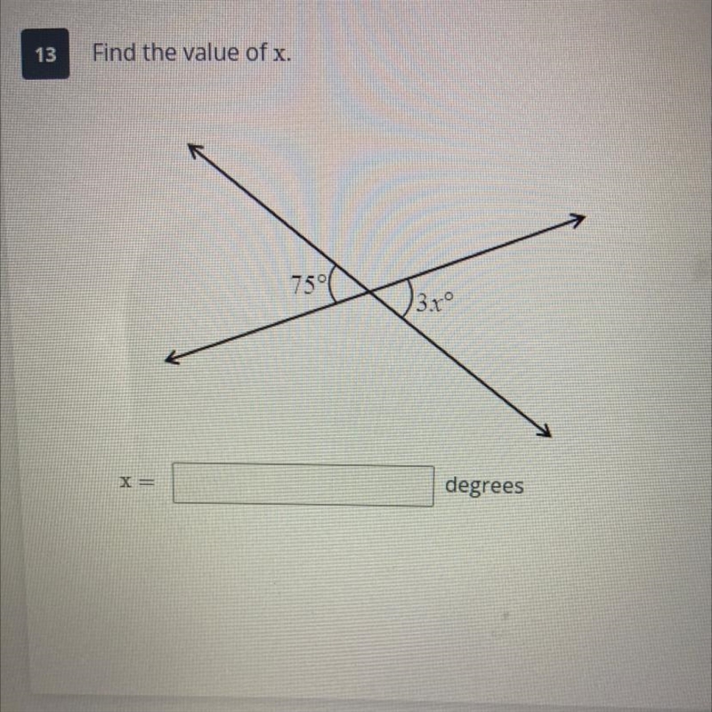 Find the value of x. 75° 3x° X = degrees-example-1