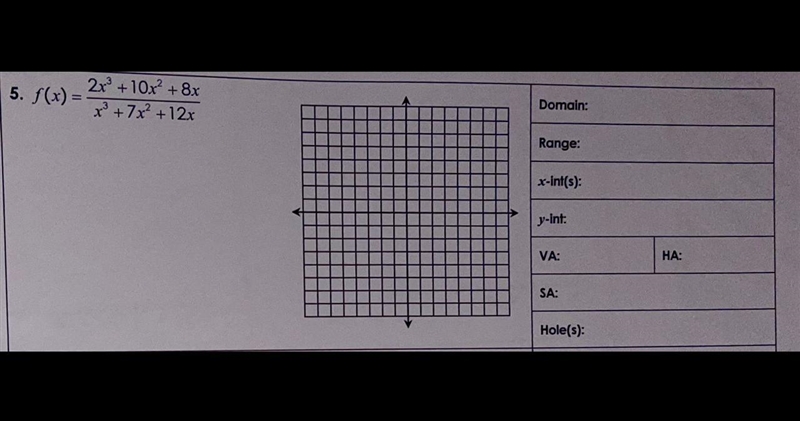 ￼￼￼￼Graph each function and identify its domain, range, intercepts, asymptotes, and-example-1