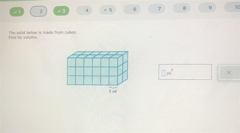 The solid below is made from cubes. Find its volume.-example-1