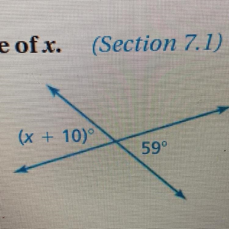 Tell weather the angles are adjacent or vertical then find the value of x-example-1