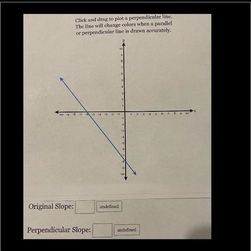 graph a line that is perpendicular to the given line. determine the slope of the given-example-1