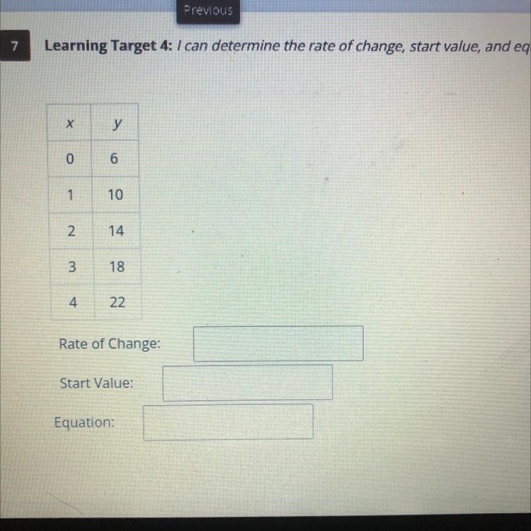 HELP PLEASE!! 35 POINTS!! I need the rate of change, start value, and equation!!!-example-1