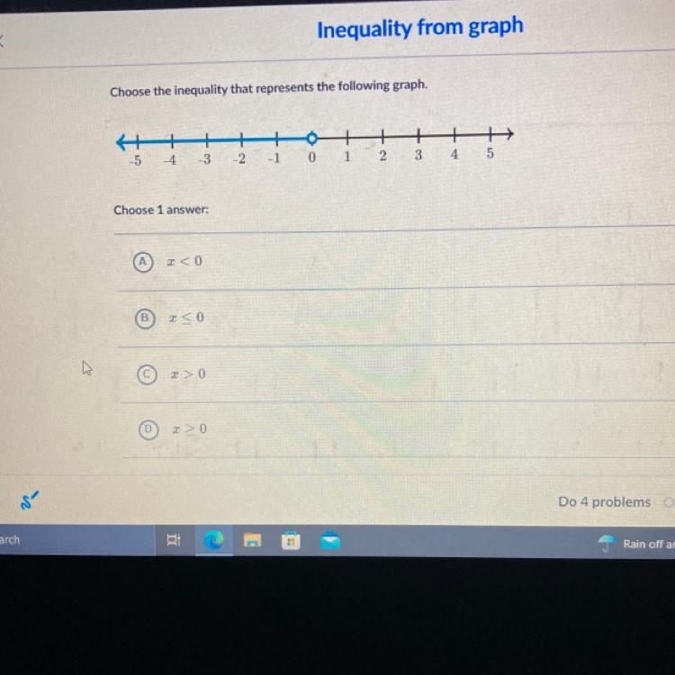 Choose the inequality that represents the following graph.-example-1