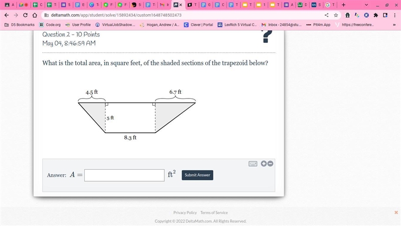 This is a test, I need help What is the total area, in square feet, of the shaded-example-1