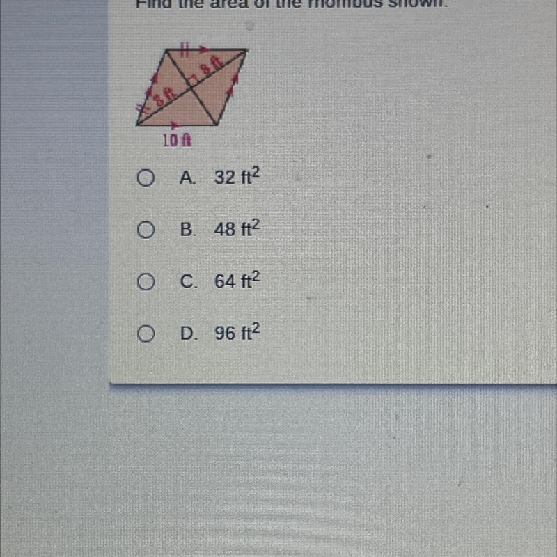 Find the area of the rhombus shown.-example-1