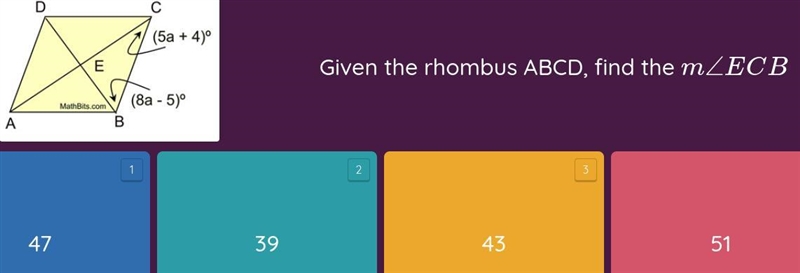 Given the rhombus ABCD, what is ECB-example-1