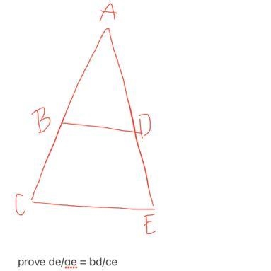 *prove de/ae = bd/ce* triangle proportionality. i am able to find that the triangles-example-1