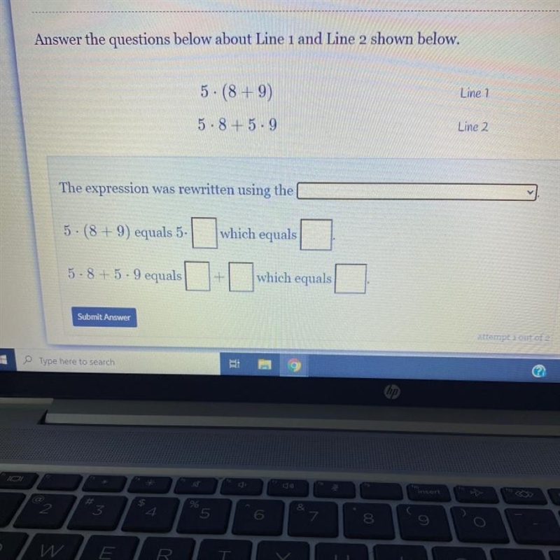 Answer the questions below about Line 1 and Line 2 shown below.5. (8 + 9)Line 15. 8 + 5.9Line-example-1