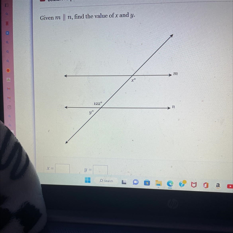 Given m||n find the value of x and y-example-1