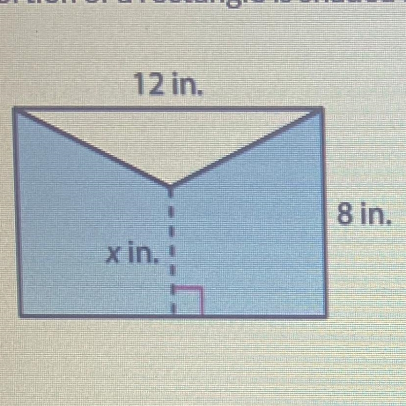 A portion of a rectangle is shaded as shown. The area of the shaded region is 78in-example-1