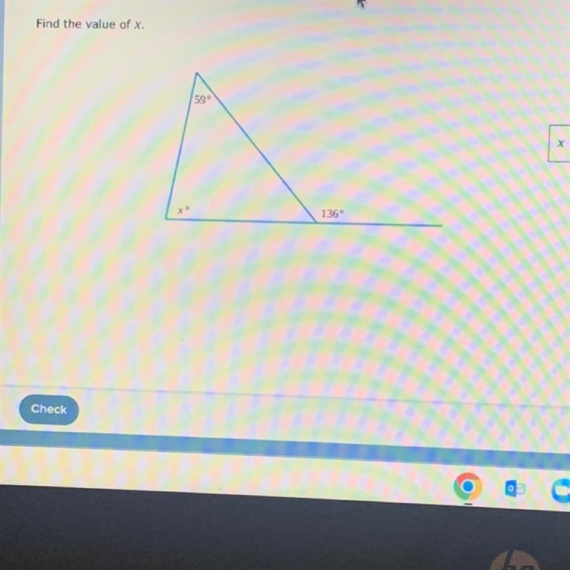 Find the value of x. ** 59° 136° X = 0-example-1