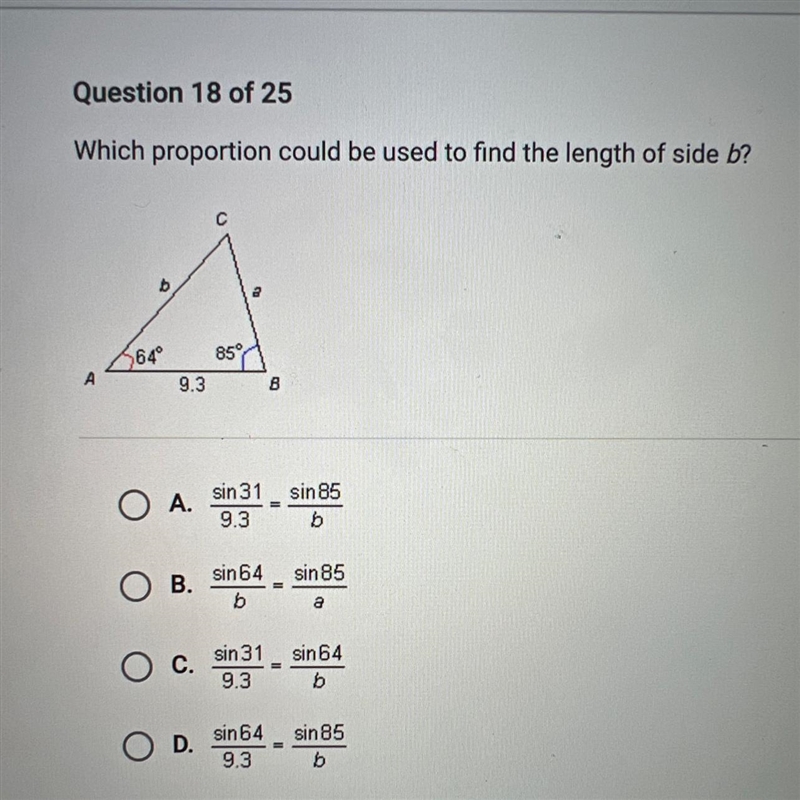 Which proportion could be used to find the length of side b?-example-1